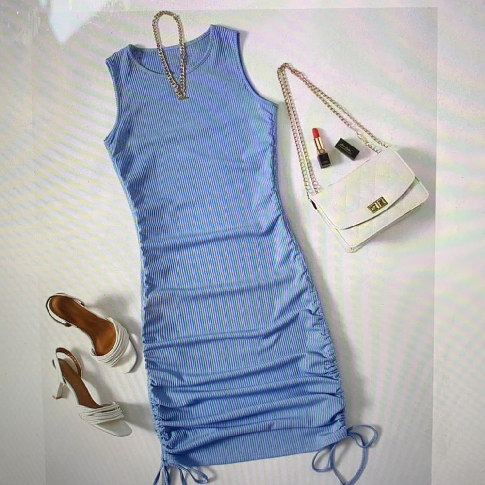 Blue draw string tight dress. From shien